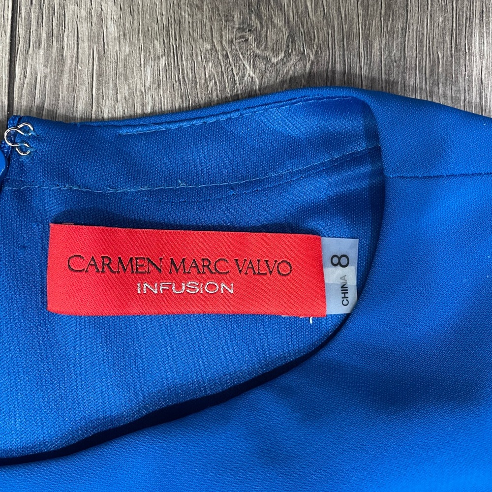 Carmen Marc Valvo Infusion Maxi Formal Sleek Evening Gown Cobalt Blue NWT SZ 8 - Picture 5 of 16